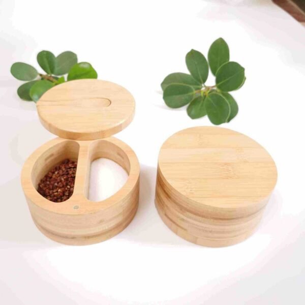 Bamboo Seasoning Jar Double-grid Lid With Spoon Storage Jar - Image 4