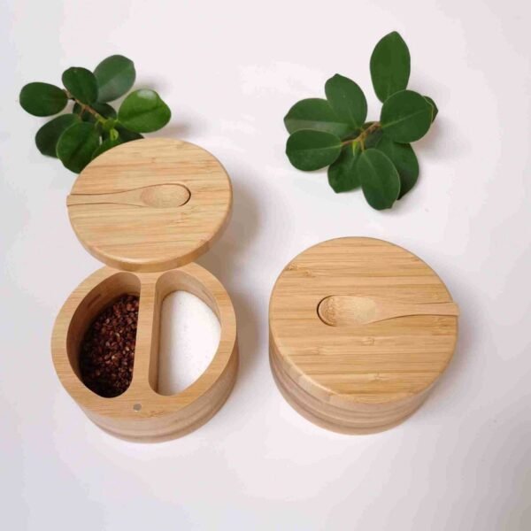 Bamboo Seasoning Jar Double-grid Lid With Spoon Storage Jar - Image 8