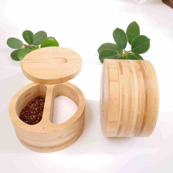 Bamboo Seasoning Jar Double-grid Lid With Spoon Storage Jar - Image 7