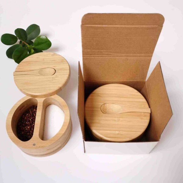 Bamboo Seasoning Jar Double-grid Lid With Spoon Storage Jar - Image 6