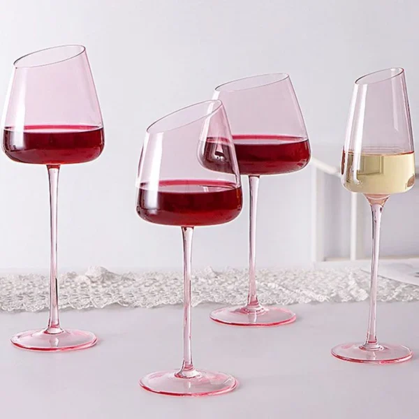 2 Pcs Flamingo Pink Golden 500ml French Dining Room Champagne Red Wine Glass Art Big Belly Tasting Party Cocktail Bevel Goblet