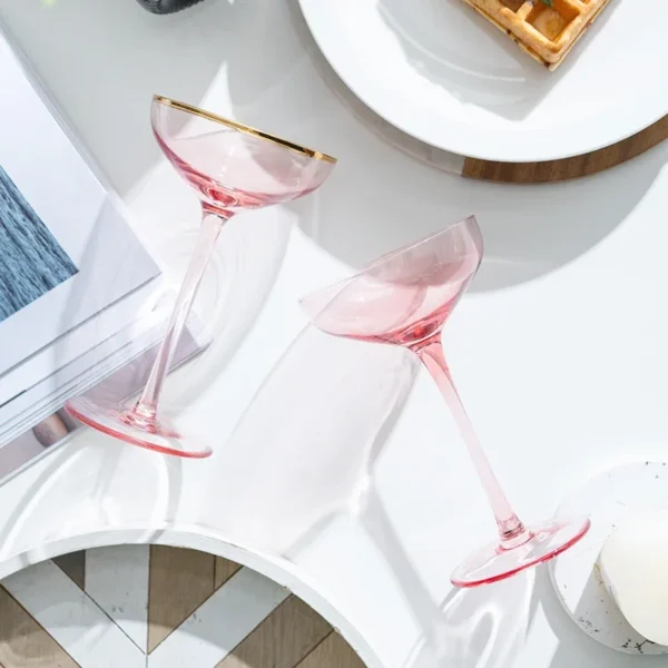 Nordic Cocktail Glass Goblet, Lead-Free Crystal Wine Glasses, Pink Gold Foil, Sweet Champagne Glass Cup