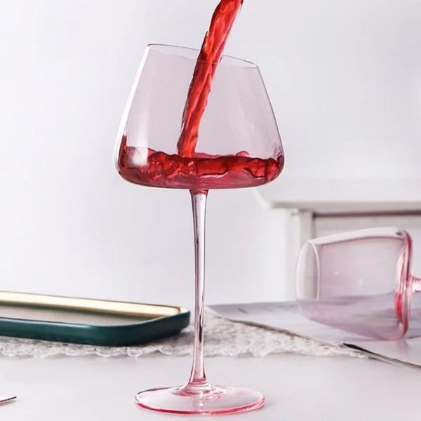 2 Pcs Flamingo Pink Golden 500ml French Dining Room Champagne Red Wine Glass Art Big Belly Tasting Party Cocktail Bevel Goblet - Image 2