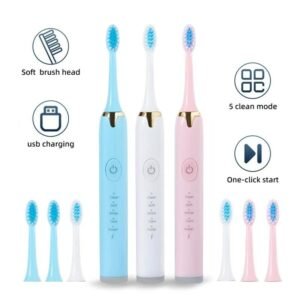 Toothbrush With Multi - Mode Selection And Seven - Brush - Head Cleaning Set